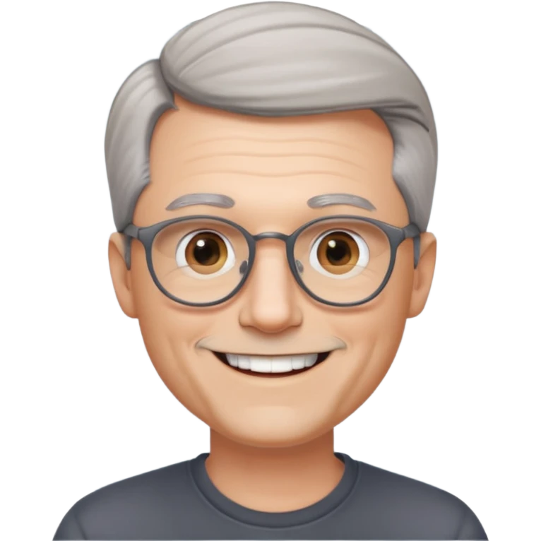 50 yr old pale white man, grey side swept hair, round glasses, big smile, white teeth, handsome emoji