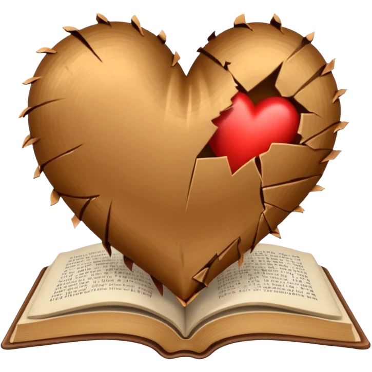 Broken Brown satin heart with book emoji
