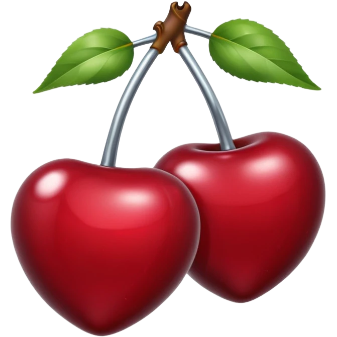 A pair of cherries emoji made of liquid silver chrome, smooth rounded shapes, glossy metallic surface, subtle sensual vibe, luxury sexy aesthetic, iOS emoji style, centered, clean white background emoji