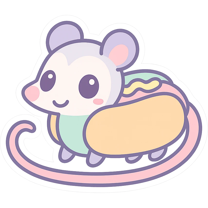 cute cartoon possum dressed up like a hot dog, sticker style, transparent background emoji