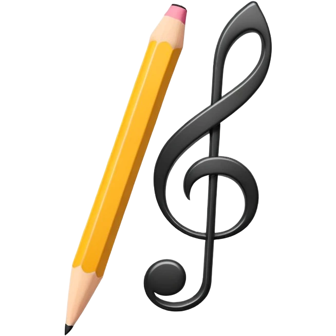 Minimalistic flat vector icon, iOS style, thin black contour on white background. Musical note with a pencil crossing it. Clean, no text, no shadows emoji