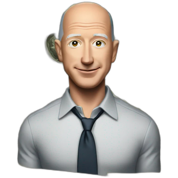 Jeff Bezos on a pile of dollar bills emoji