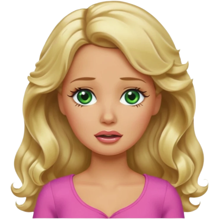 crying Barbie with blonde wavy hair green eyes and tan skin emoji