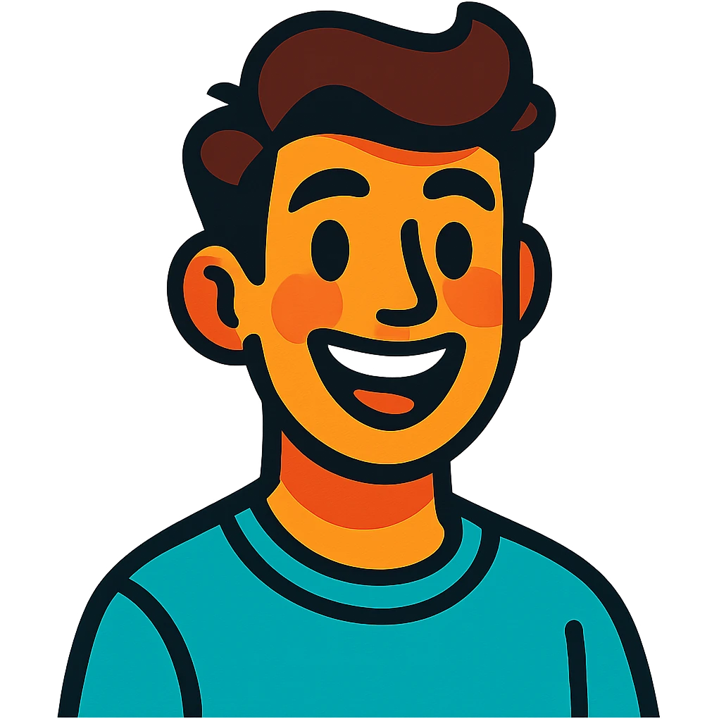 portrait of a happy young man, smiling, cheerful expression in vibrant toon style emoji