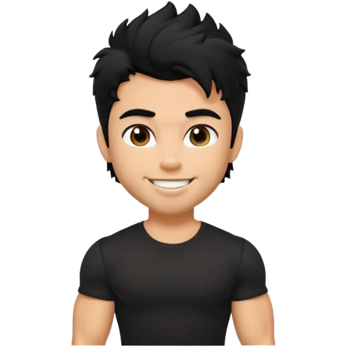 a pretty bratz guy with black hair with big muscles and shaggy hair in a tight black tee emoji