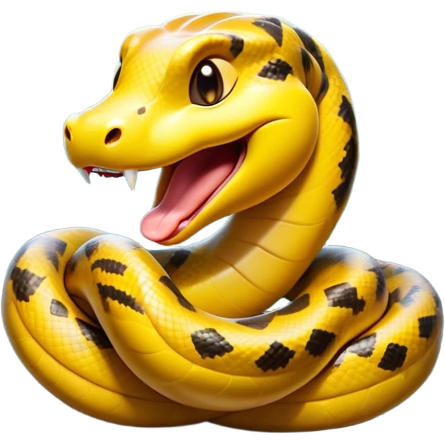 Cinematic Cute Yawning Anaconda Portrait Emoji, Head tilted slightly with a dramatic, wide-open yawn, showcasing a sinuous, scaled form with half-closed, drowsy eyes and an open, relaxed mouth, Simplified yet irresistibly adorable features, highly detailed, glowing with a soft, cozy jungle glow, high shine, relaxed yet expressive, stylized with a dash of whimsical reptilian charm, soft glowing outline, capturing the essence of a drowsy yet affectionate anaconda that appears ready to stretch out for a nap! emoji