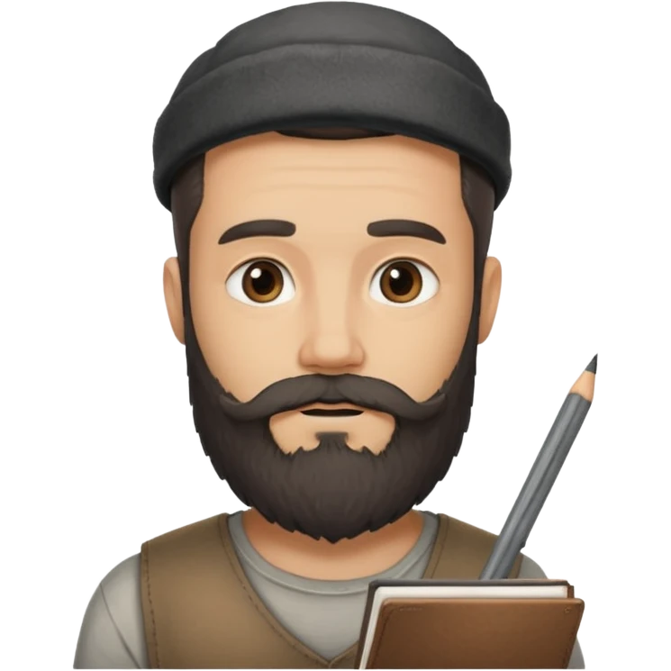 Bearded man with charcoal + sketchbook emoji