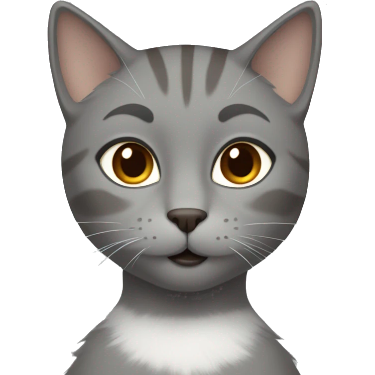 grey cat and women with brown hair and brown eyes  emoji