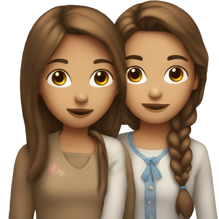 two girls with brown hair kissing emoji