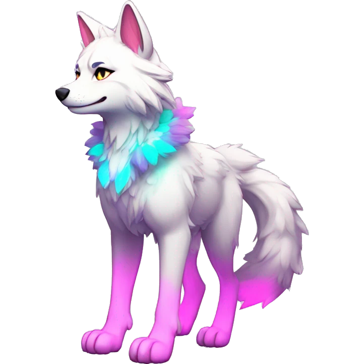 Anthro Colorful Shiny Fionbri-Falvie-sparkle-wolf-sona with neon markings full body emoji