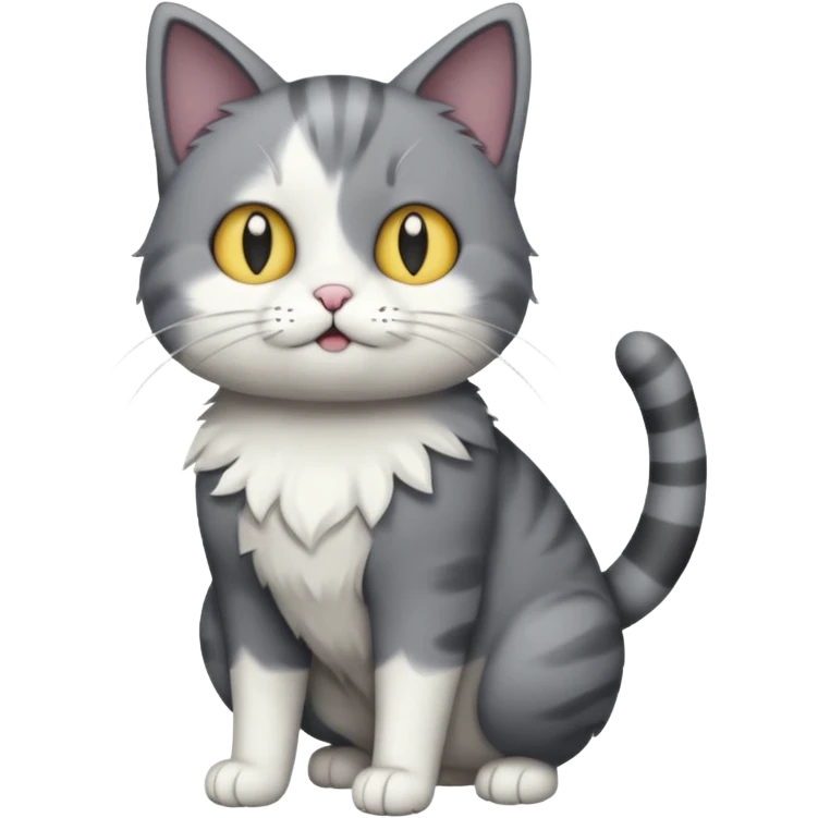 full body derpy looking large short hair dark grey and white cat emoji