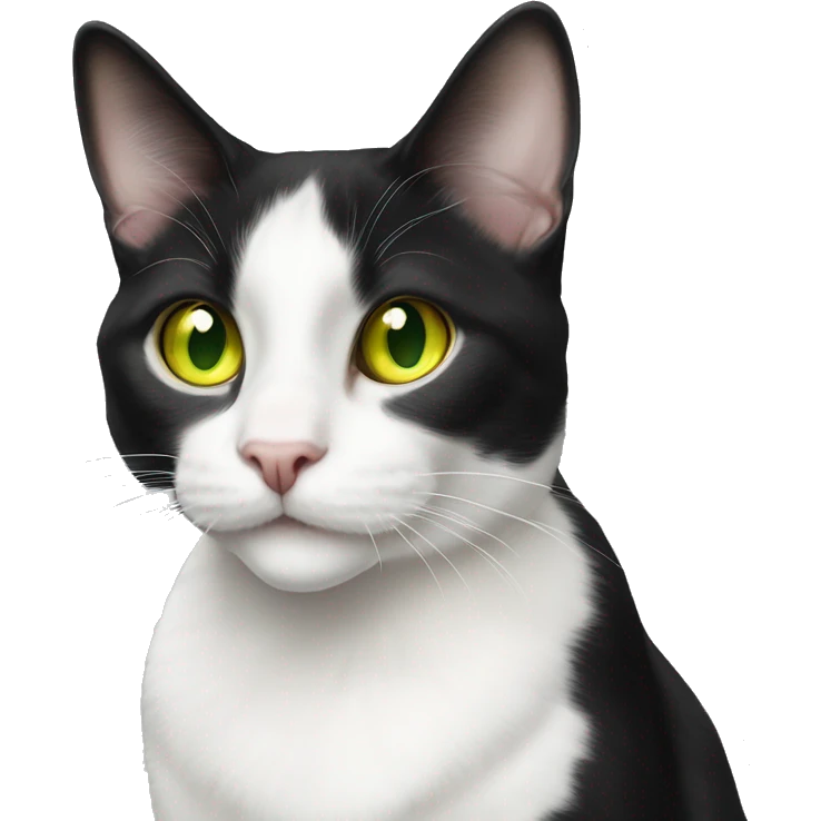 Cute black and white harlequin tuxedo cat with yellow green eyes emoji