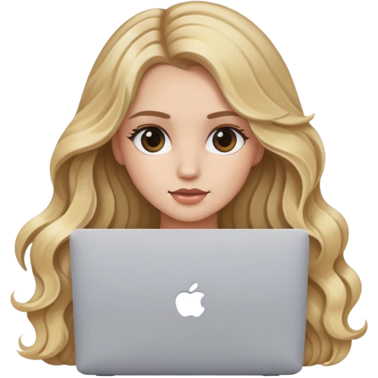 Chica blanca cabello largo con ondas balayage rubio con MacBook  emoji