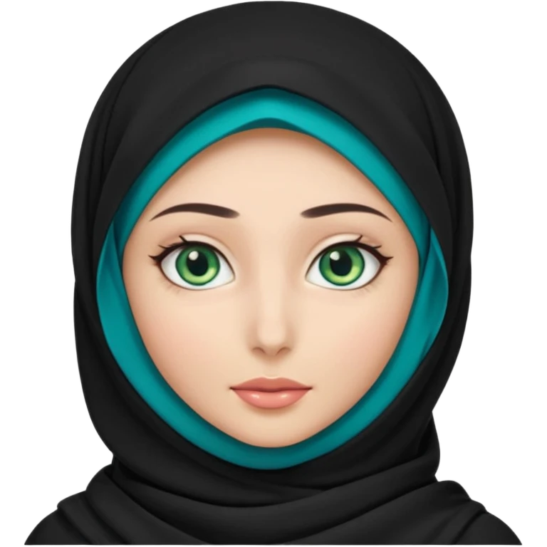 a girl wearing a black hijab and has green and blue eyes with another model of a hijab like a hijab but it's showing the neck emoji
