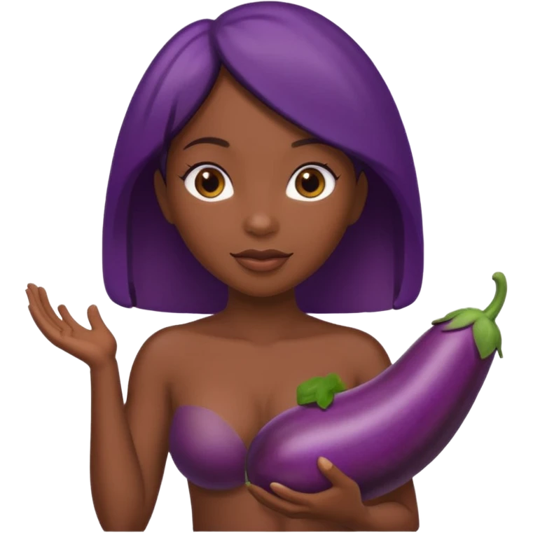 A naked black female with an eggplant in her butt emoji