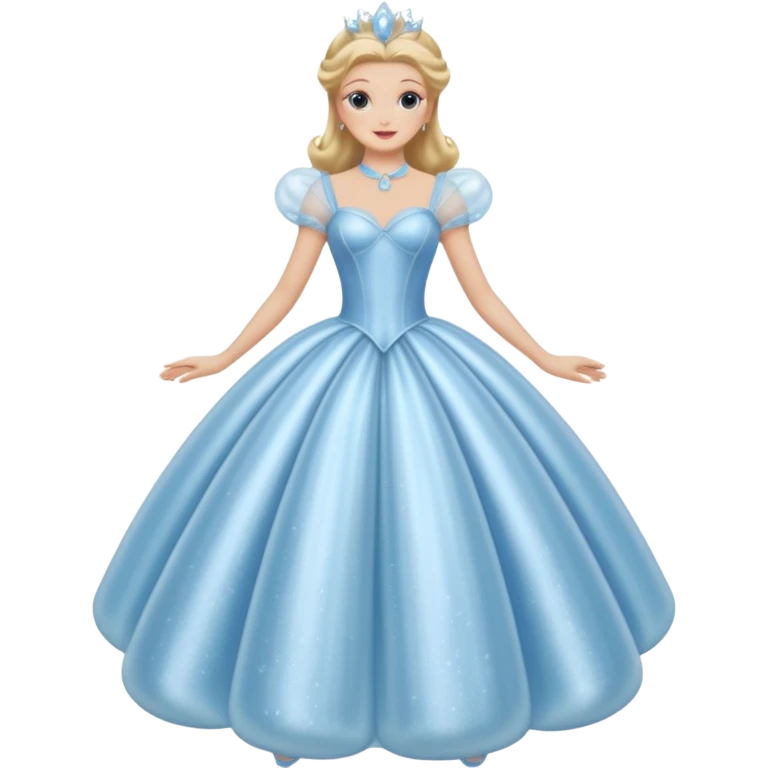 The bubble dress is typically a voluminous ball gown, designed to make Glinda look like she’s literally floating in a bubble. It features:  Pale blue or shimmering white-blue hues (in Ariana Grande’s movie version, it’s a soft, cotton-candy blue). emoji