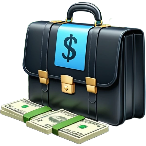 An icon showing a briefcase, a stack of money, and a graph with upward growth, representing business and entrepreneurship. The design highlights innovation, investment, and success in the world of startups and corporate ventures. Transparent background emphasizes the dynamic nature of business. emoji