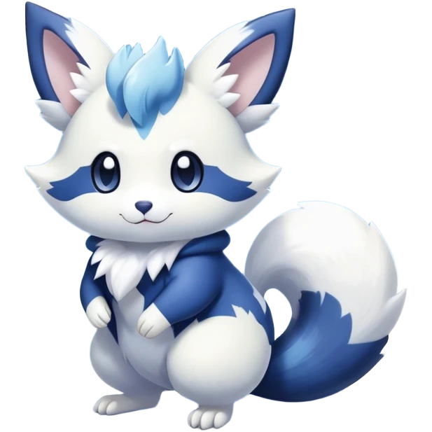 Shiny White Pastel Snowy Icy Sparkly Cute Furret-Meowstic-Zangoose-Hybrid (Full body) with snow and snowflakes  emoji