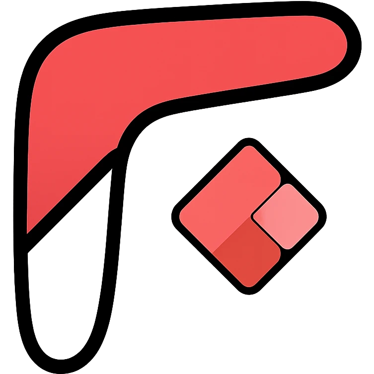 playful outlined icon of a red and white boomerang, Microsoft Power Pages logo subtly integrated, clean look emoji