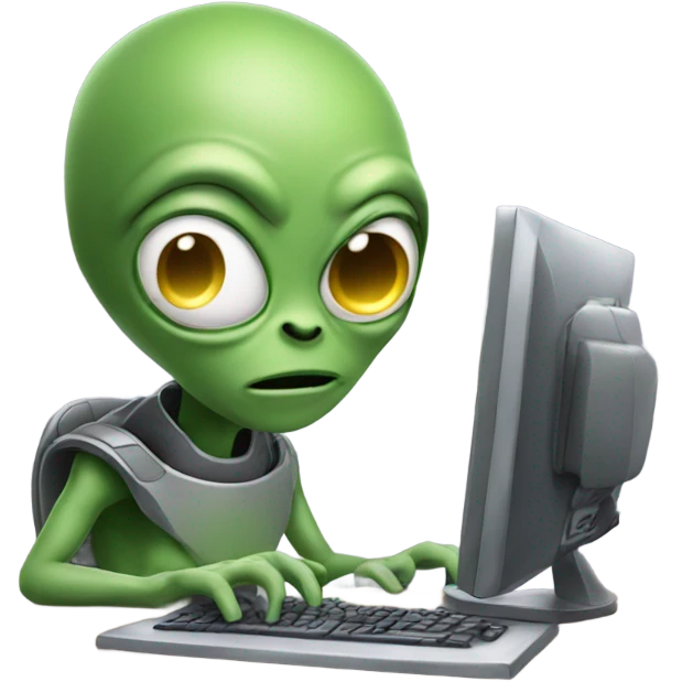 Alien typing on computer emoji