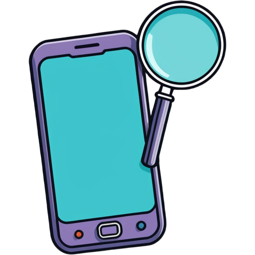 magnifying glass on a digital interface of a phone emoji