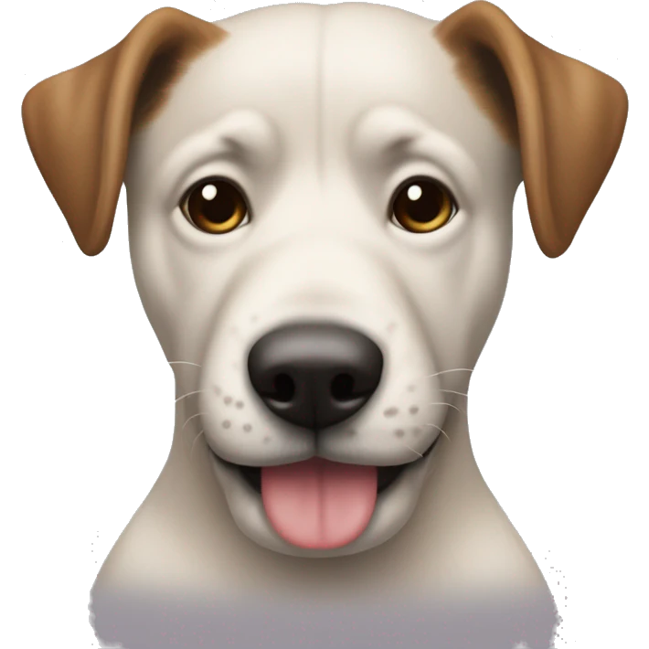 Perro recién salido de la peluquería con un cartes que ponga "Ya estoy listo" emoji