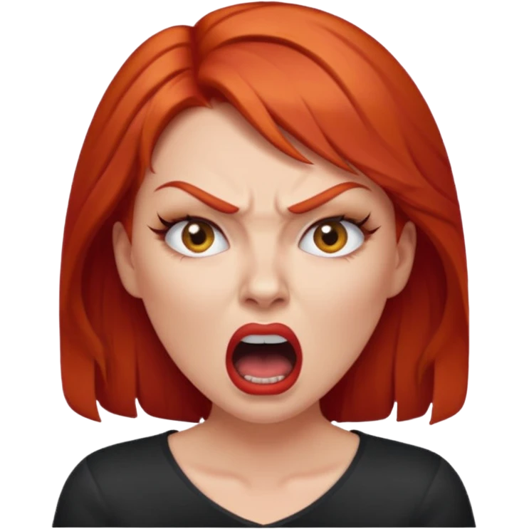 mujer pelirroja con los ojos y los labios maquillados enojada gritando emoji