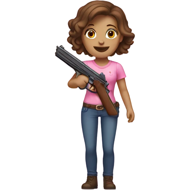 white girl with brown hair holding a pink gun  emoji