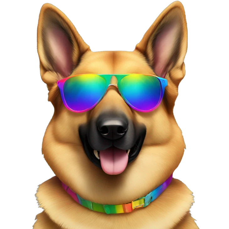 German Shepard with rainbow sunglasses emoji
