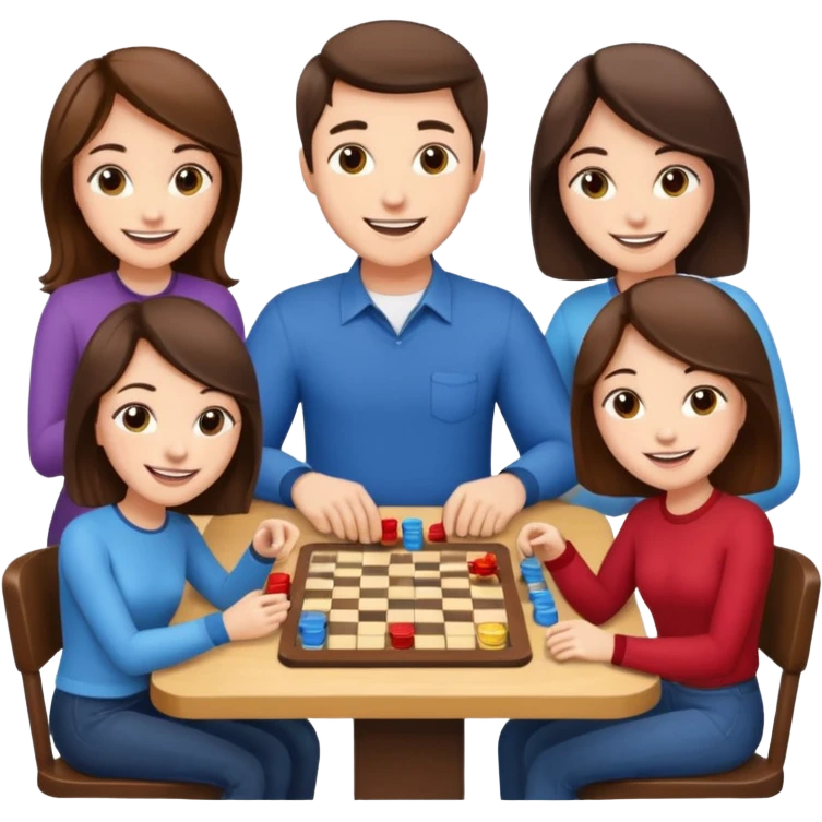 2 male and 2 female brunette friends playing board game emoji