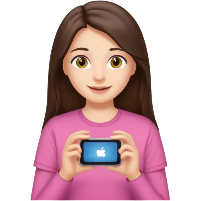 happy long haired brunette girl hazel eyes in pink watching tv emoji