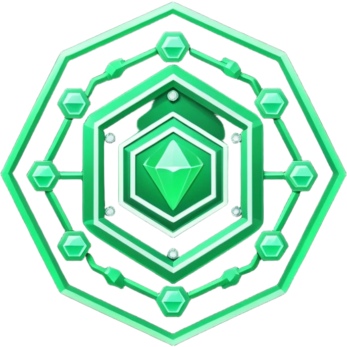 Futuristic reward points icon, diamond or hexagon shape, circuit board lines, Bloomberg terminal aesthetic, green phosphor glow on dark background, minimalist geometric, no text, fintech style, clean edges, professional icon design emoji