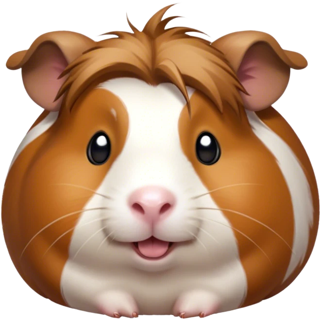 Cinematic Comical Brown and White Banded Guinea Pig Portrait Emoji, Head tilted dramatically with an exaggeratedly amused expression, featuring a striking fur with bold brown and white banding, wide, expressive dark eyes filled with playful disbelief, Simplified yet hilariously expressive features, highly detailed, glowing with a slightly sassy glow, high shine, dramatic yet playful, stylized with an air of cheeky mischief, bright and endearing, soft glowing outline, capturing the essence of a spirited and over-the-top guinea pig, so meme-worthy it feels like it could side-eye its way into internet fame instantly! emoji