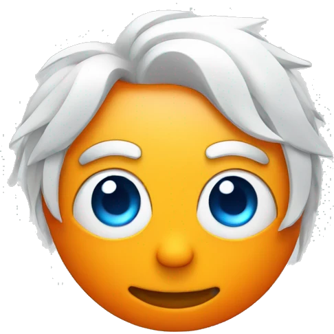 orange smiley face with white hair and blue eyes emoji