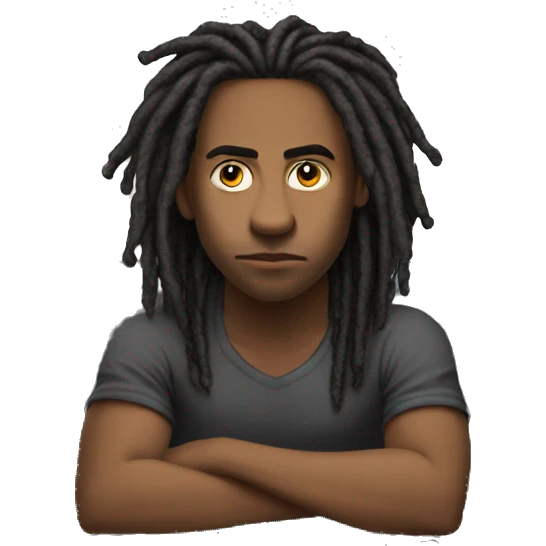 Young-Hustler-with-dreads-sitting-at-computer-with-really-bad,-forward-leaning-posture-facing- emoji