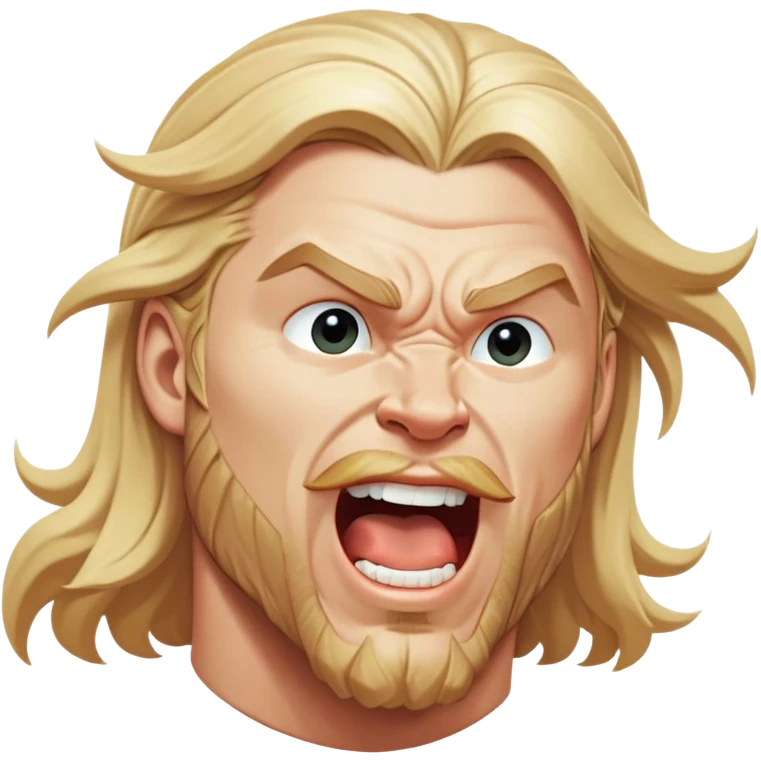 Cinematic Realistic Thor Portrait, head tilted slightly with a dramatic, wide-open yawn, revealing a relaxed yet powerful presence. The natural interplay of light accentuates his muscular contours and tender expression, balancing his legendary might with an unexpectedly human moment of repose. emoji