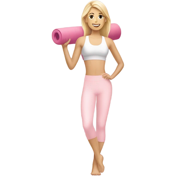 A blonde white Pilates girl in light pink clothes with fitness mat emoji