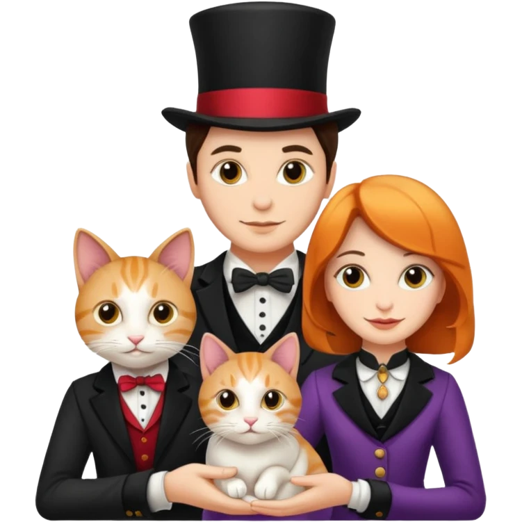 magician couple and their pet cat emoji