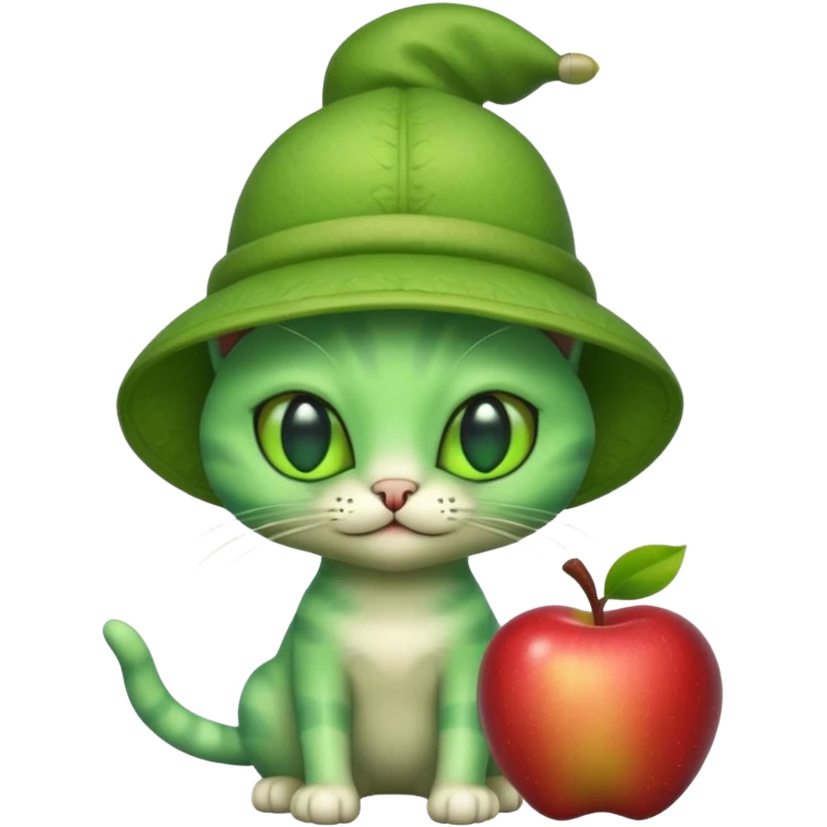 An alien cat with an apple hat with cash all around it emoji