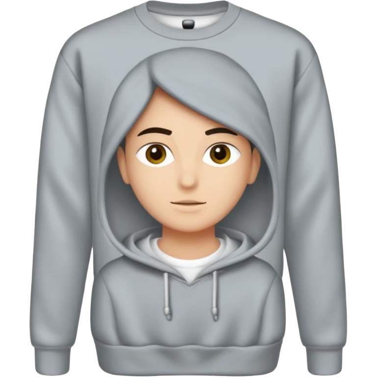 Saçı uzun ve arkadan bağlı, beyaz tenli, sakallı 24 yaşlarında, üzerinde gri  sweat olan bir erkek çiz emoji