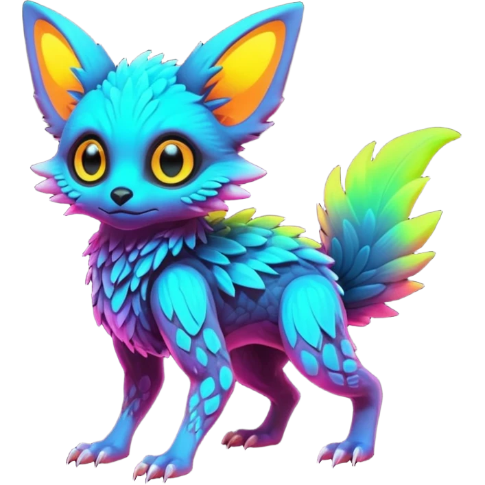 futuristic lush warm-colored neon-colored Fakémon-Trico-creature (full body) emoji