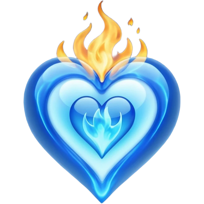 Blue heart with big BLUE flame emoji