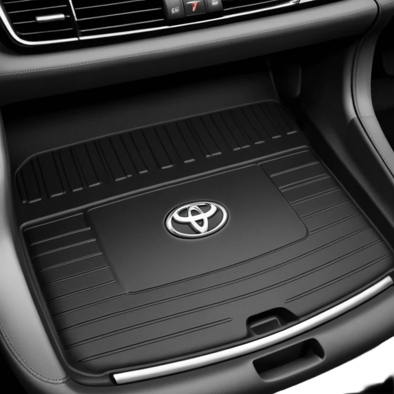 a black textured surface, likely a piece of automotive trim or a floor mat, featuring the branding for a Toyota Fortuner.
 emoji
