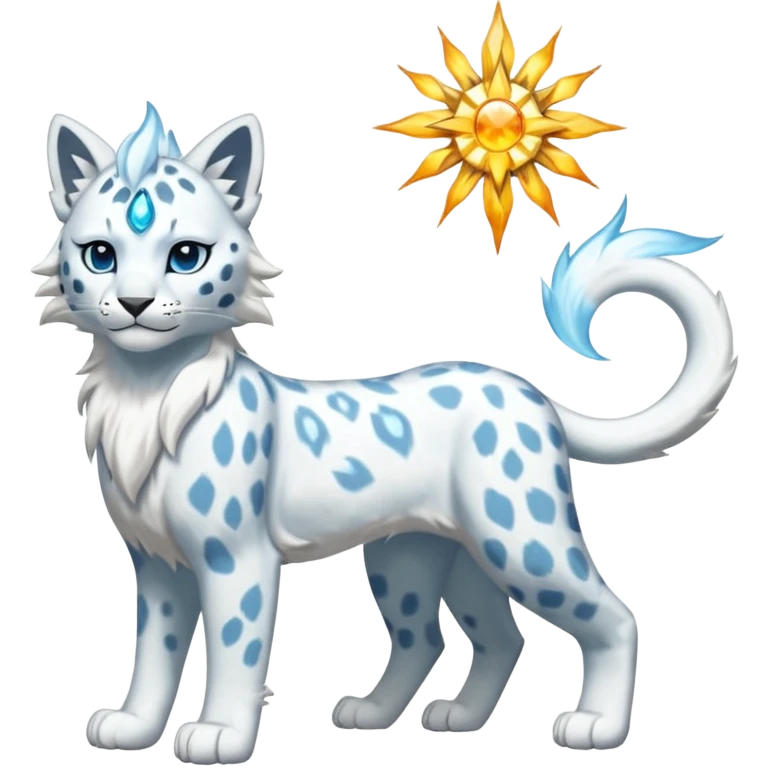 Frosty snowy albino hail-weatherly snow-Leopard-Glaceon-Solgaleo-fusion-hybrid-creature (full body) emoji