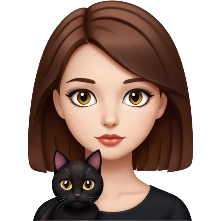 pretty girl brown hair makeup with black cat emoji