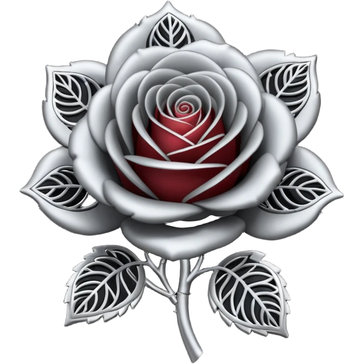 Black and silver filigree rose, 3D, extremely detailed design emoji