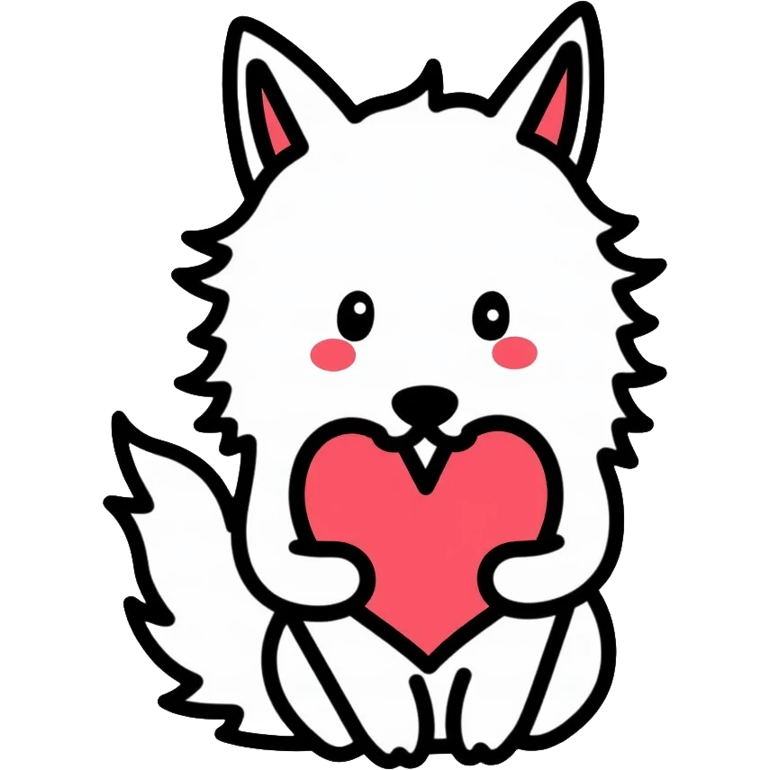 White wolf with heart, romantic emoji