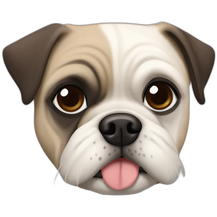 A pug cross bred with a schnauzer with fully white furr and brown eyes emoji