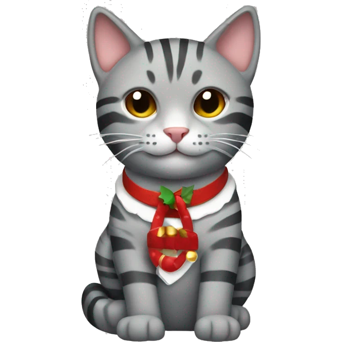 gray striped cat with christmas collar emoji