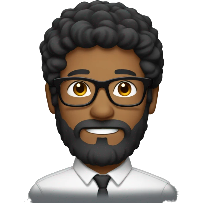 Man with red beard, black glasses, pronounced chin and black middle long hair emoji